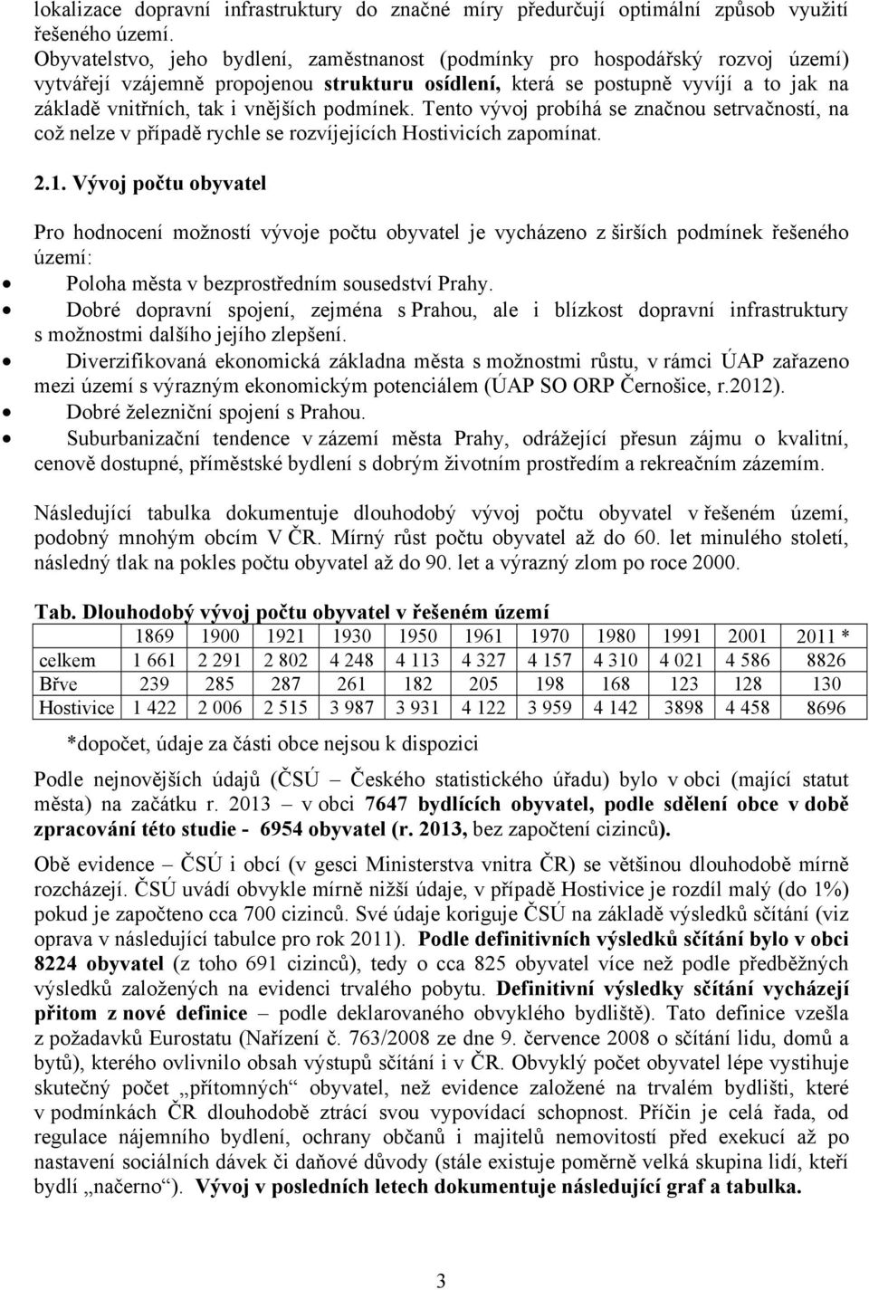 vnějších podmínek. Tento vývoj probíhá se značnou setrvačností, na což nelze v případě rychle se rozvíjejících Hostivicích zapomínat. 2.1.