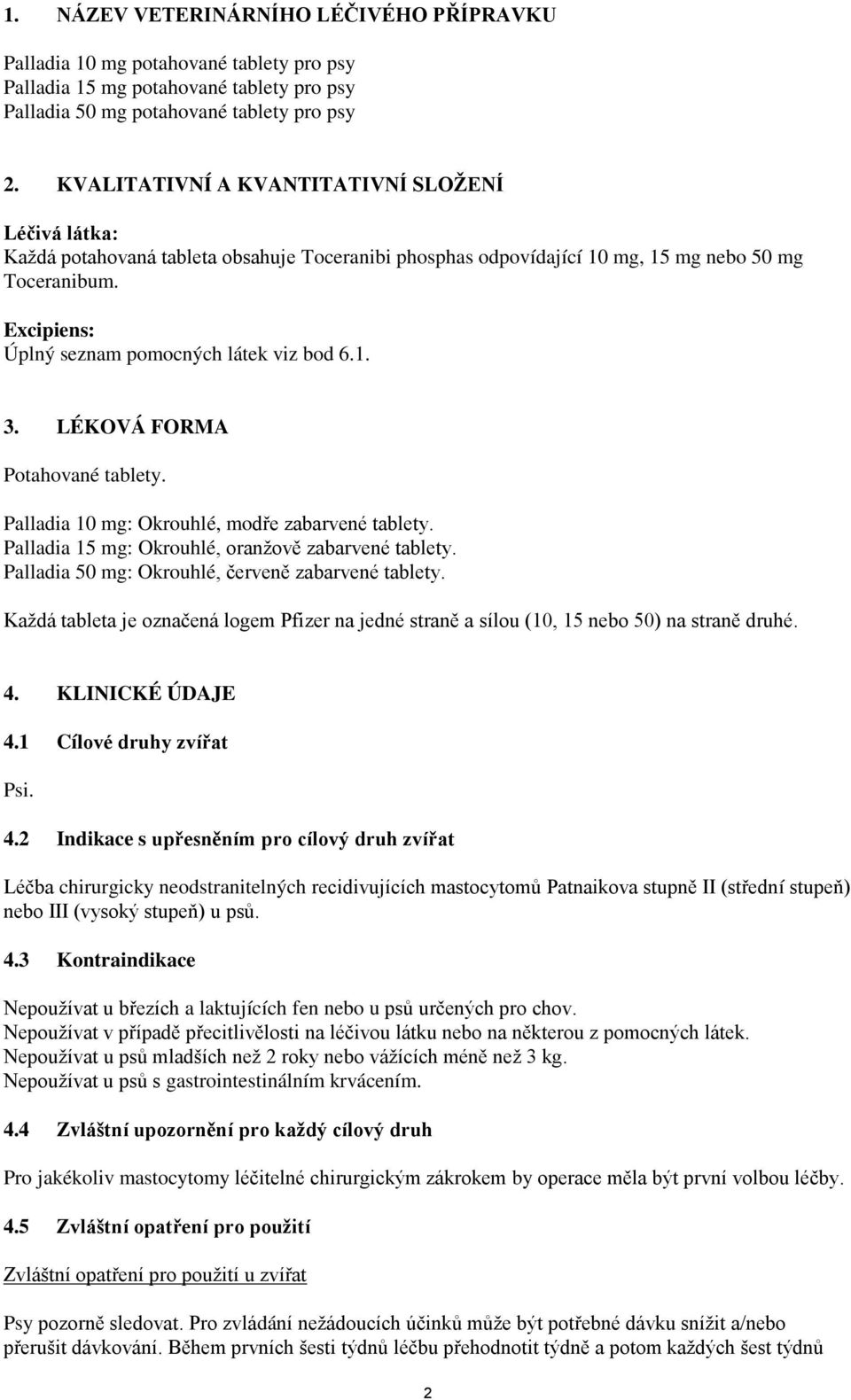 Excipiens: Úplný seznam pomocných látek viz bod 6.1. 3. LÉKOVÁ FORMA Potahované tablety. Palladia 10 mg: Okrouhlé, modře zabarvené tablety. Palladia 15 mg: Okrouhlé, oranžově zabarvené tablety.