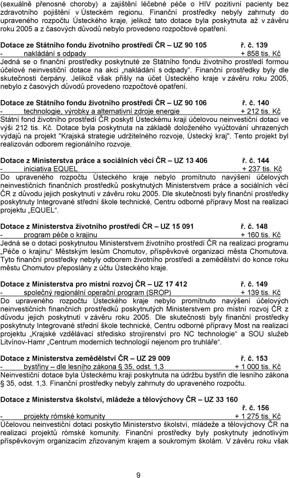 Dotace ze Státního fondu životního prostředí ČR UZ 90 105 ř. č. 139 - nakládání s odpady + 858 tis.