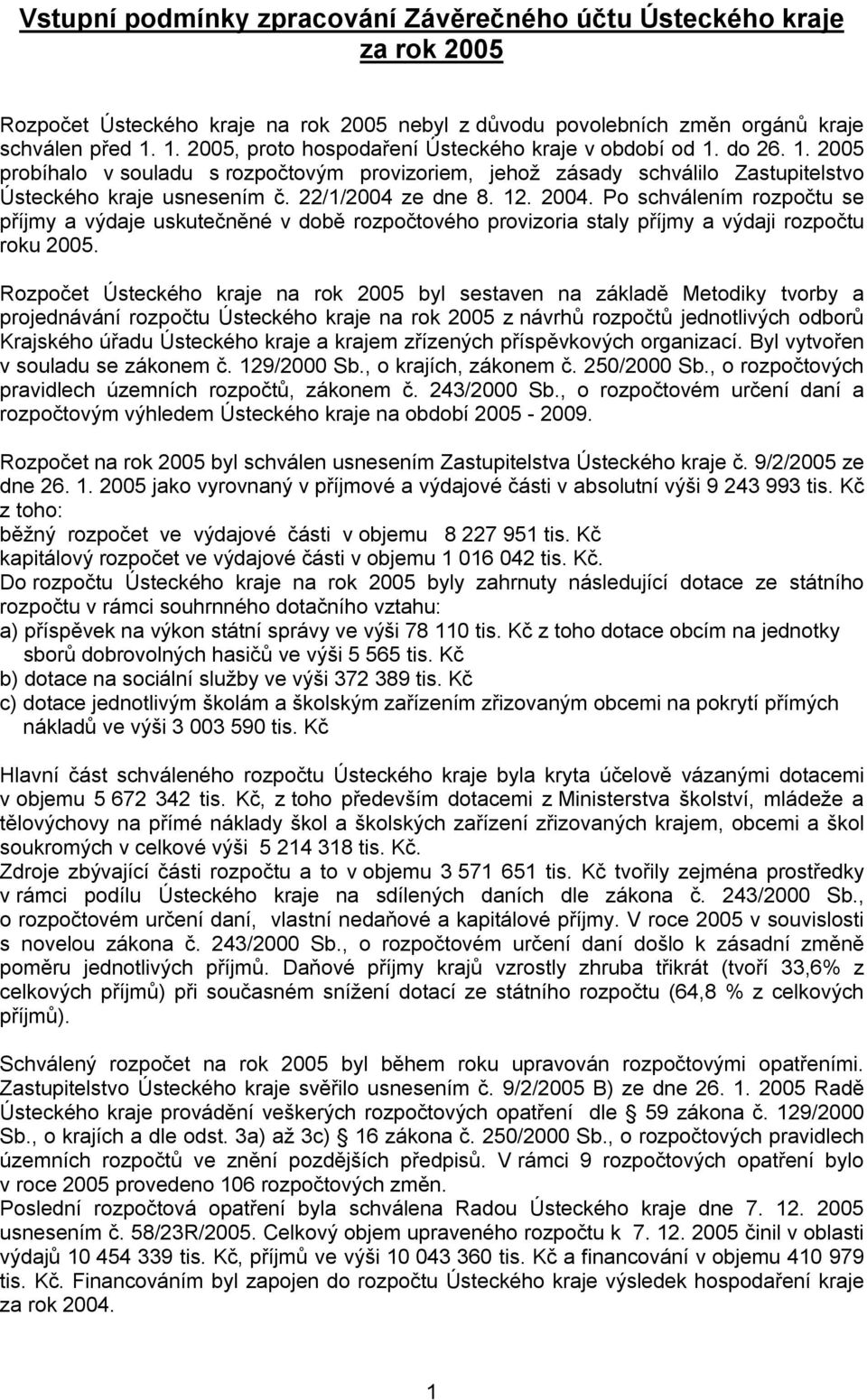 22/1/2004 ze dne 8. 12. 2004. Po schválením rozpočtu se příjmy a výdaje uskutečněné v době rozpočtového provizoria staly příjmy a výdaji rozpočtu roku 2005.