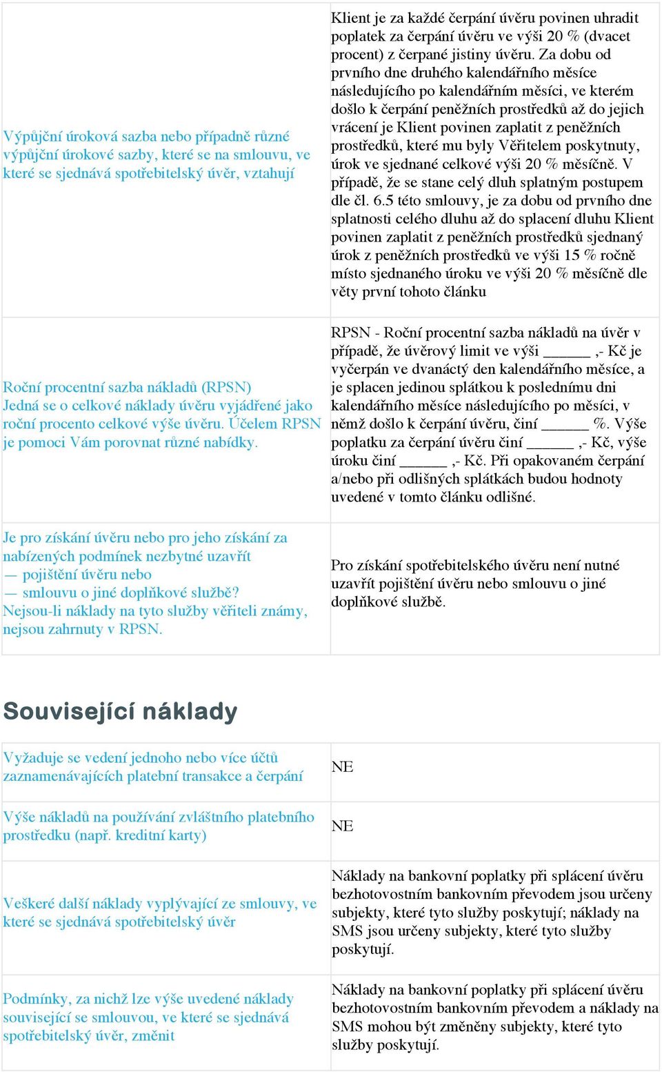 Za dobu od prvního dne druhého kalendářního měsíce následujícího po kalendářním měsíci, ve kterém došlo k čerpání peněžních prostředků až do jejich vrácení je Klient povinen zaplatit z peněžních