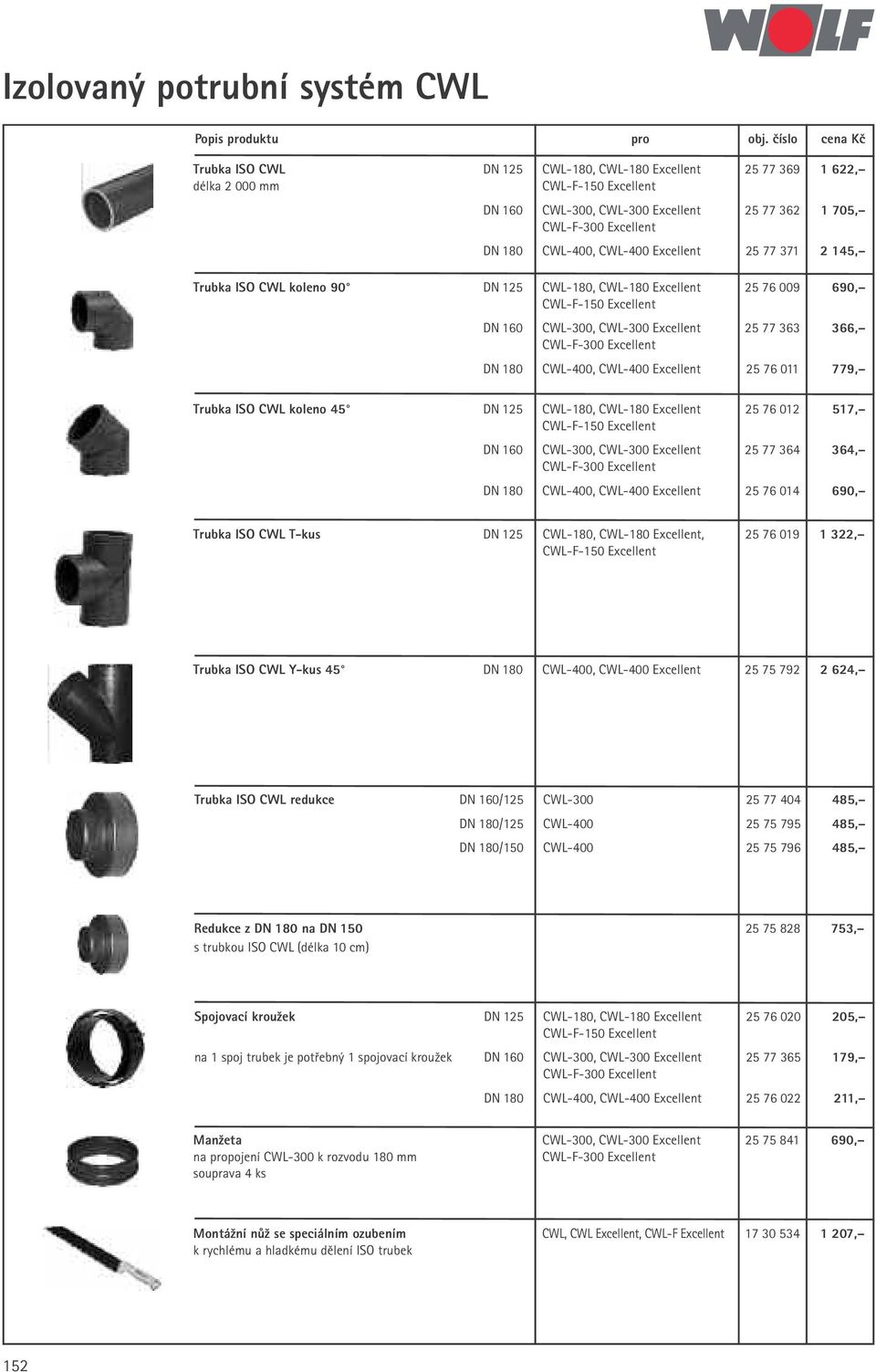 25 77 371 2 145, Trubka ISO CWL koleno 90 DN 125 CWL-180, CWL-180 Excellent 25 76 009 690, CWL-F-150 Excellent DN 160 CWL-300, CWL-300 Excellent 25 77 363 366, DN 180 CWL-400, CWL-400 Excellent 25 76