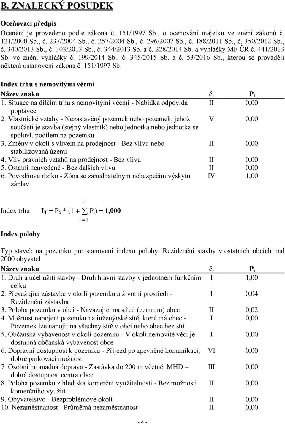 , kterou se provádějí některá ustanovení zákona č. 151/1997 Sb. Index trhu s nemovitými věcmi Název znaku č. P i 1. Situace na dílčím trhu s nemovitými věcmi - Nabídka odpovídá II 0,00 poptávce 2.