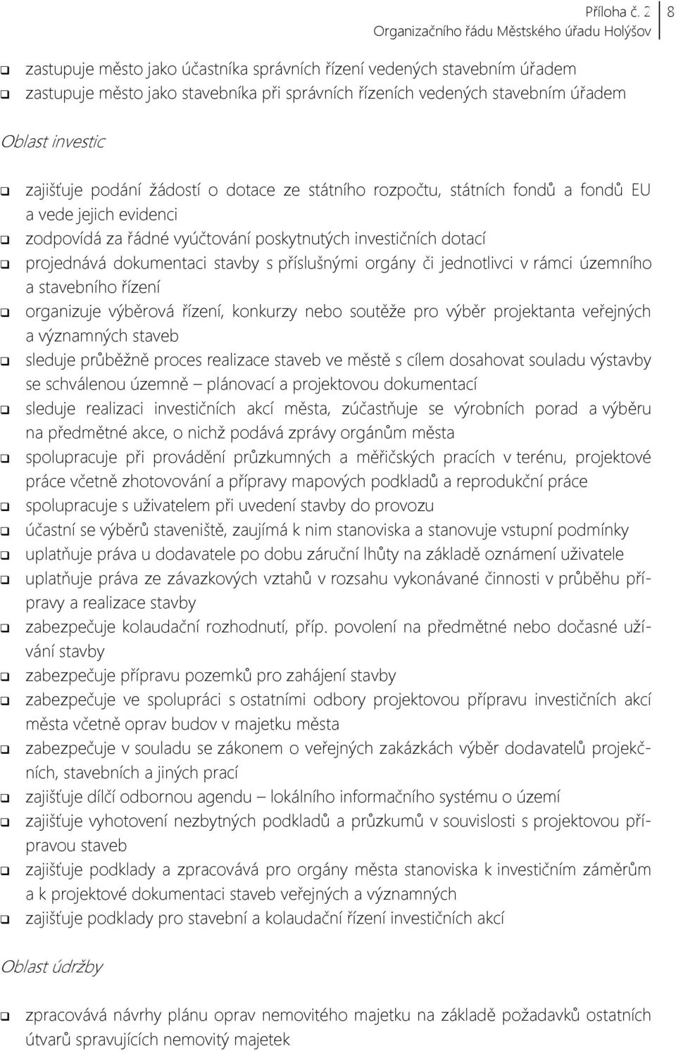 jednotlivci v rámci územního a stavebního řízení organizuje výběrová řízení, konkurzy nebo soutěže pro výběr projektanta veřejných a významných staveb sleduje průběžně proces realizace staveb ve