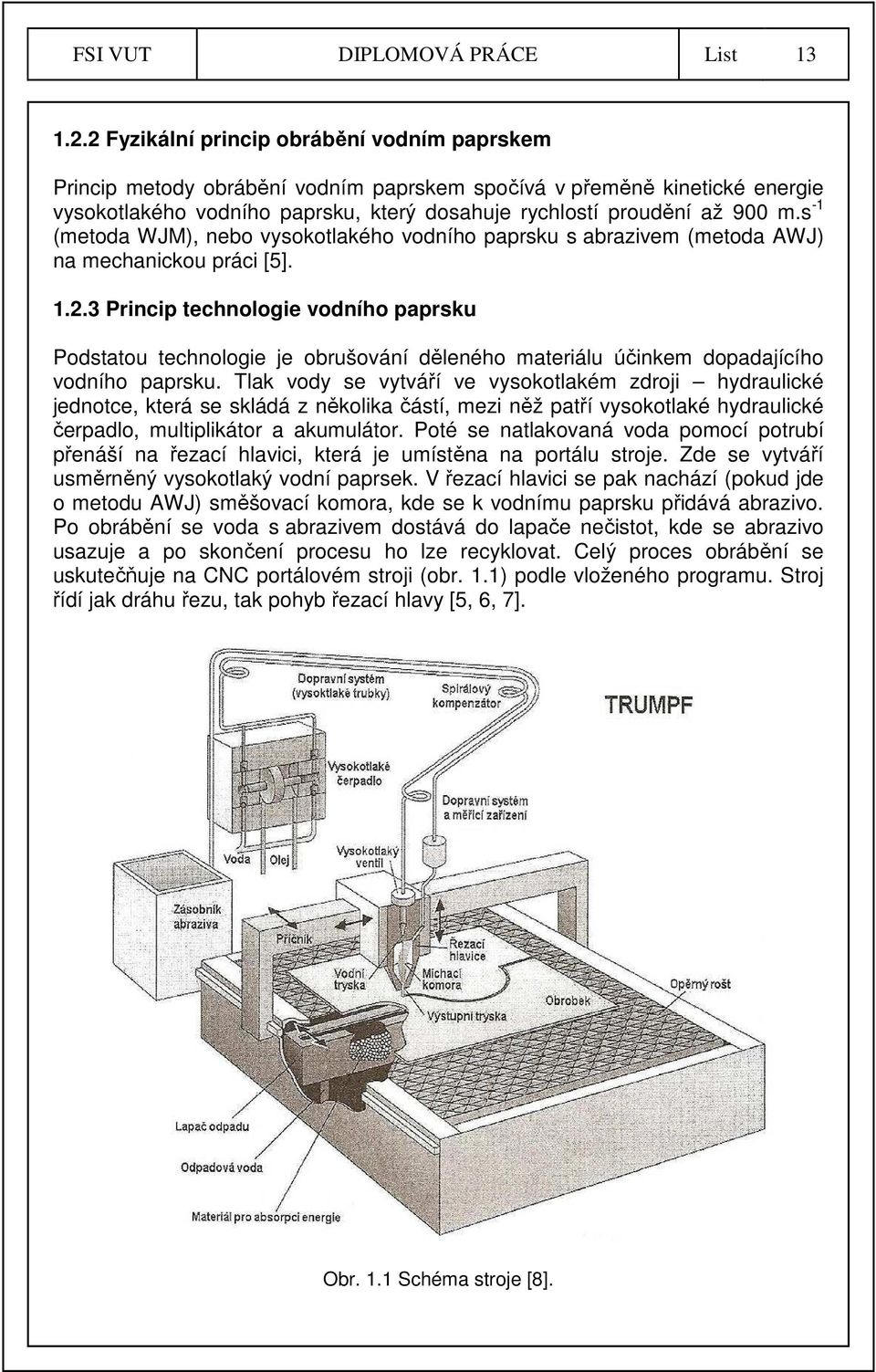 s -1 (metoda WJM), nebo vysokotlakého vodního paprsku s abrazivem (metoda AWJ) na mechanickou práci [5]. 1.2.