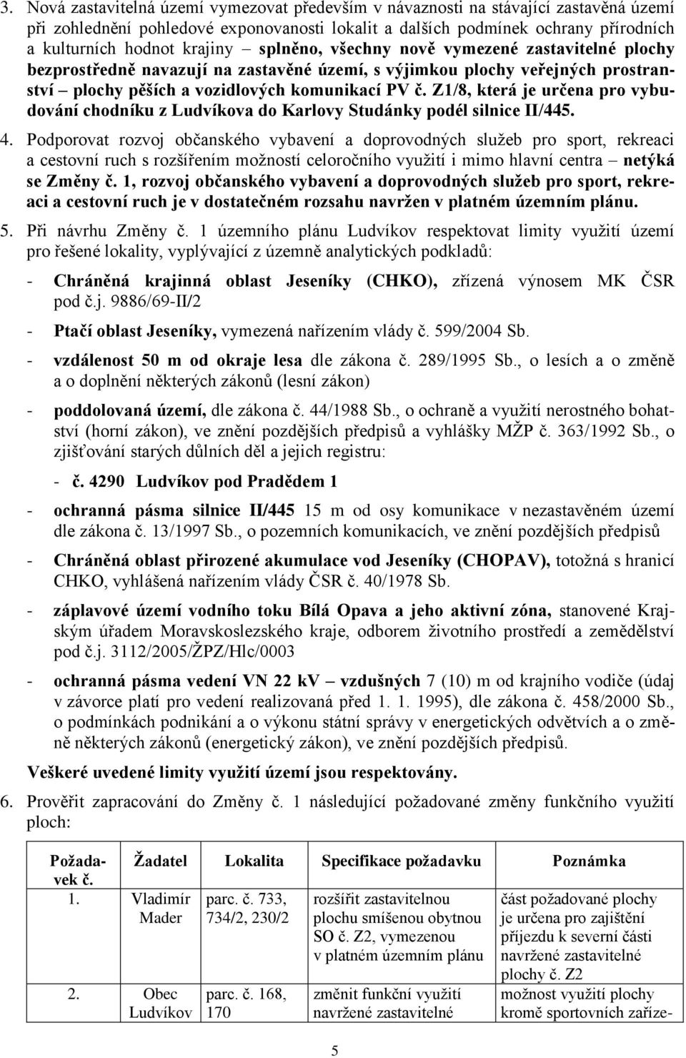 Z1/8, která je určena pro vybudování chodníku z Ludvíkova do Karlovy Studánky podél silnice II/445. 4.