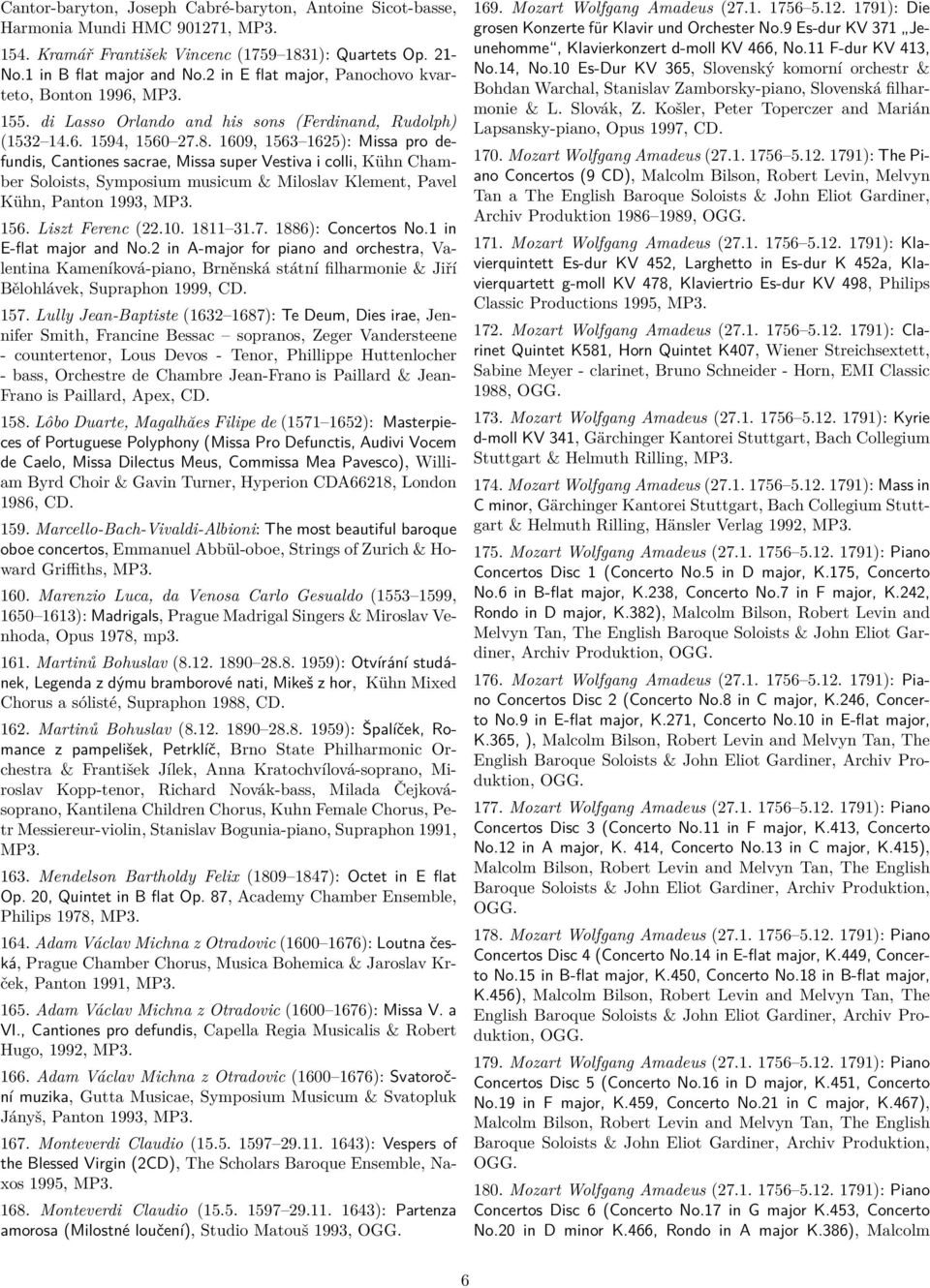 1609, 1563 1625): Missa pro defundis, Cantiones sacrae, Missa super Vestiva i colli, Kühn Chamber Soloists, Symposium musicum & Miloslav Klement, Pavel Kühn, Panton 1993, MP3. 156. Liszt Ferenc (22.