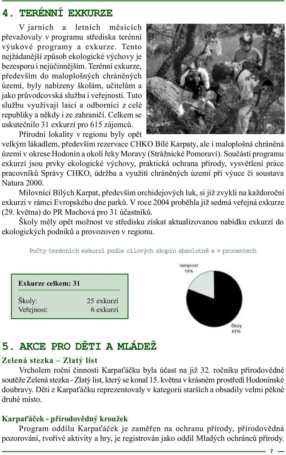 Tuto službu využívají laici a odborníci z celé republiky a nìkdy i ze zahranièí. Celkem se uskuteènilo 31 exkurzí pro 615 zájemcù.