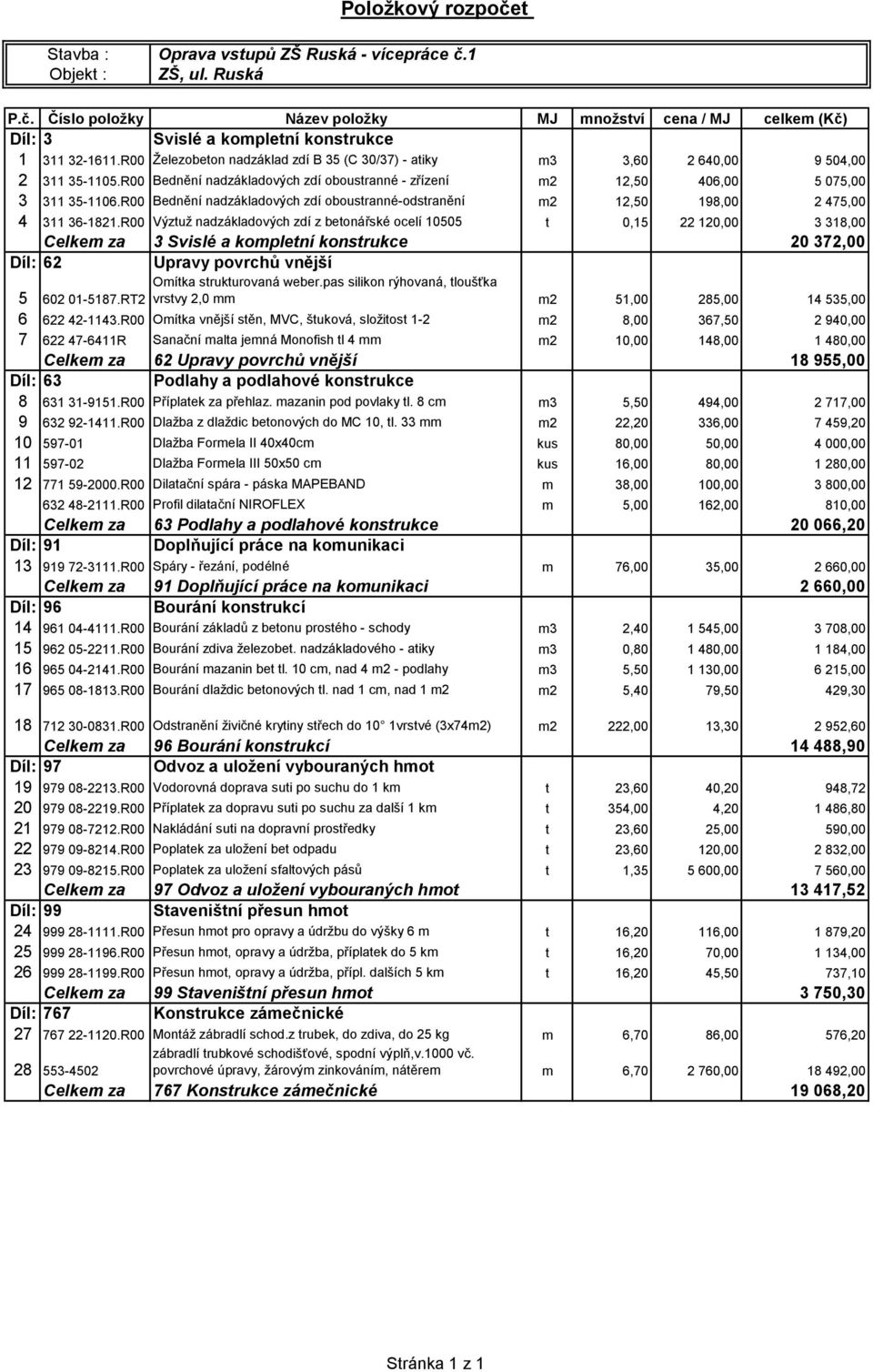 R00 Bednění nadzákladových zdí oboustranné-odstranění m2 12,50 198,00 2 475,00 4 311 36-1821.