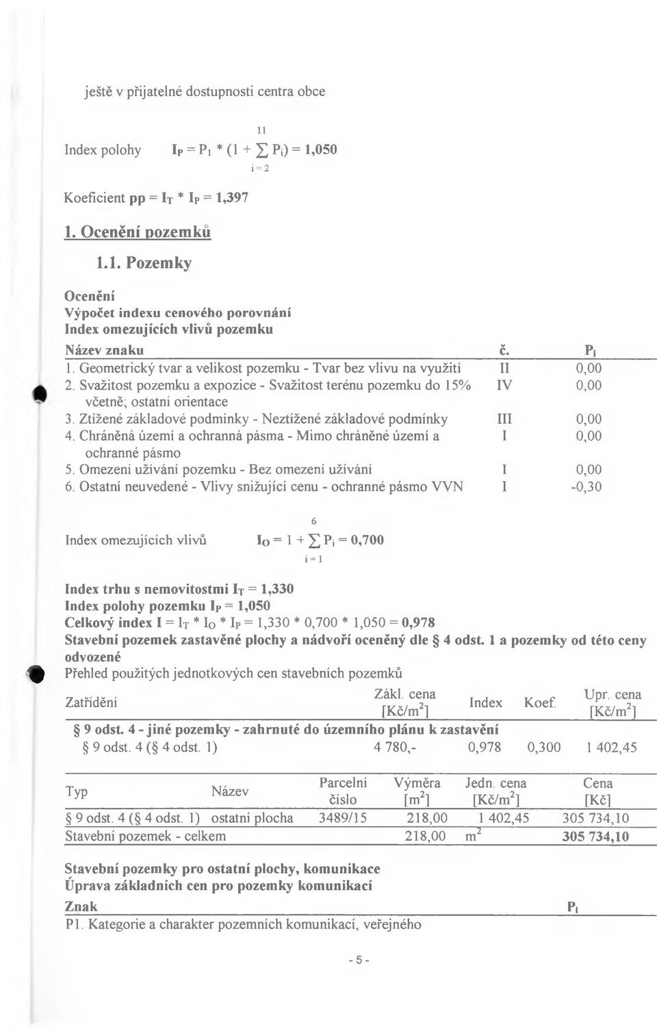 Ztížené základové podmínky - Neztížené základové podmínky III 0,00 4. Chráněná území a ochranná pásma - Mimo chráněné území a I 0,00 ochranné pásmo 5.