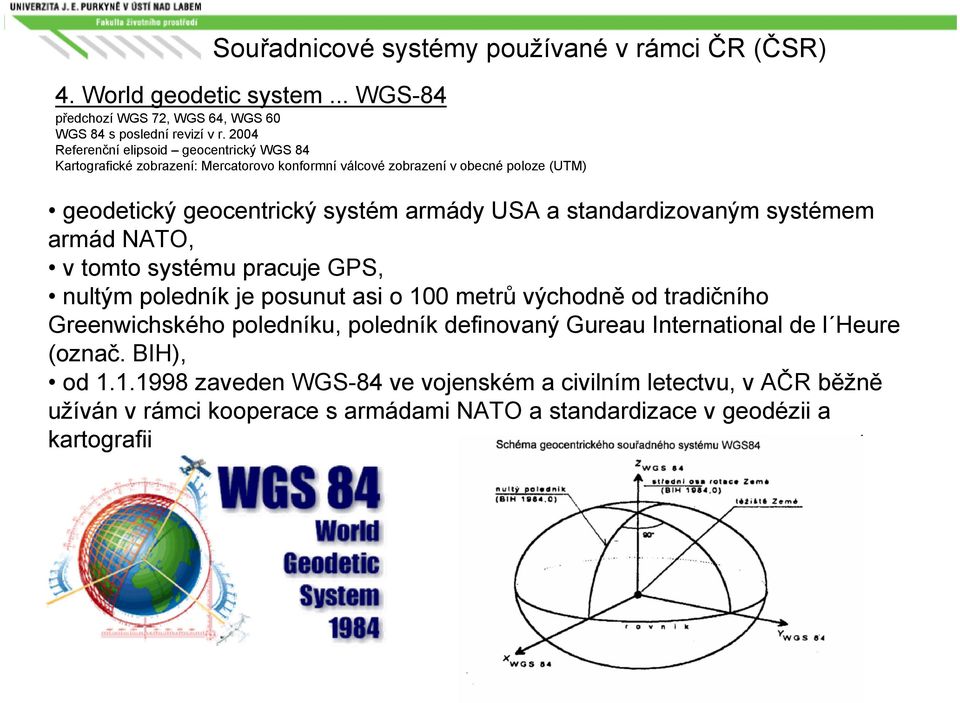 standardizovaným systémem armád NATO, v tomto systému pracuje GPS, nultým poledník je posunut asi o 100 metrů východně od tradičního Greenwichského poledníku, poledník