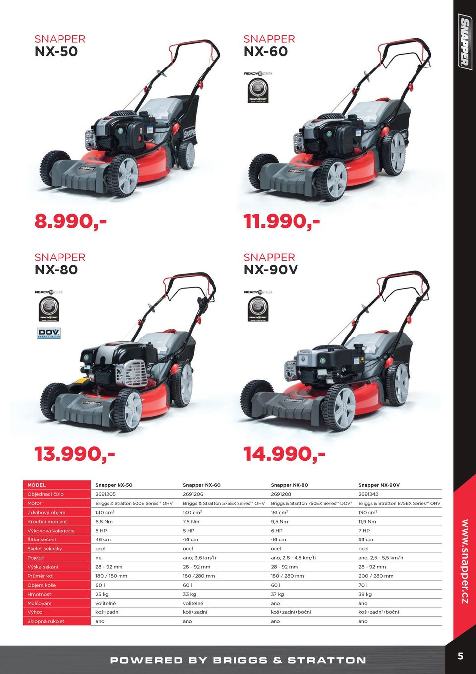 & Stratton 750EX Series DOV Briggs & Stratton 875EX Series OHV Zdvihový objem 140 cm 3 140 cm 3 161 cm 3 190 cm 3 Kroutící moment 6,8 Nm 7,5 Nm 9,5 Nm 11,9 Nm Výkonová kategorie 5 HP 5 HP 6 HP 7 HP