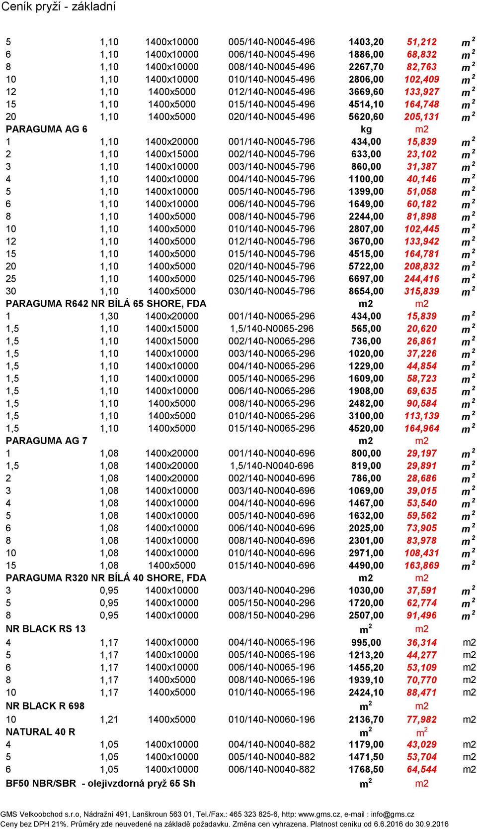 205,131 m 2 PARAGUMA AG 6 kg m2 1 1,10 1400x20000 001/140-N0045-796 434,00 15,839 m 2 2 1,10 1400x15000 002/140-N0045-796 633,00 23,102 m 2 3 1,10 1400x10000 003/140-N0045-796 860,00 31,387 m 2 4