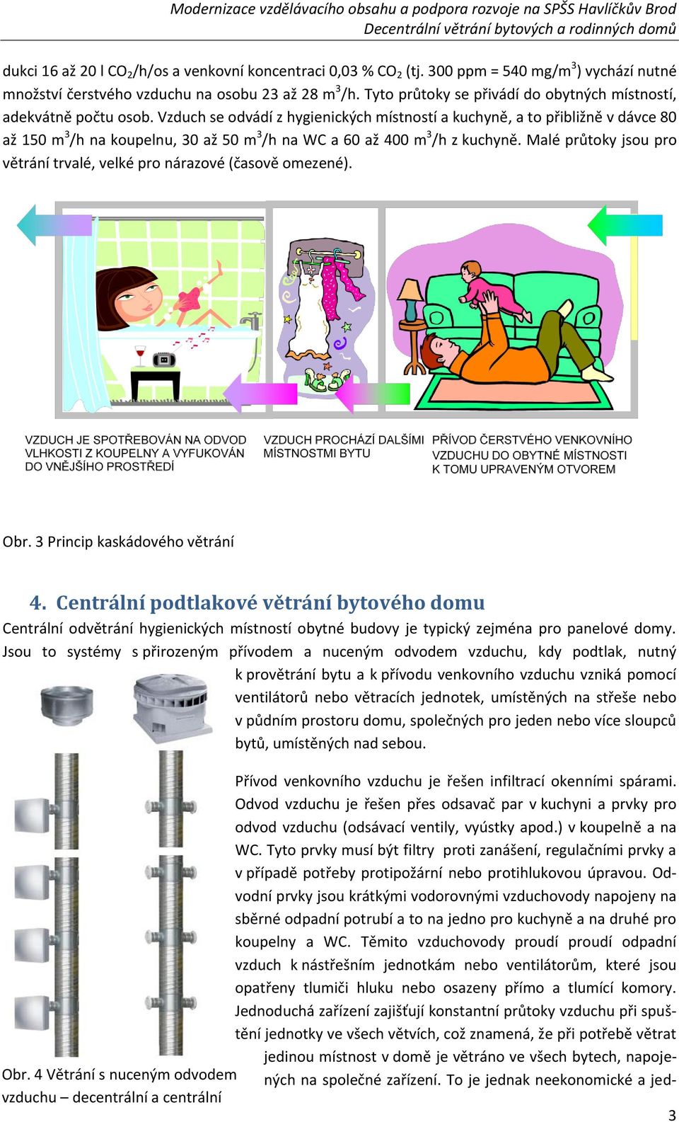 Vzduch se odvádí z hygienických místností a kuchyně, a to přibližně v dávce 80 až 150 m 3 /h na koupelnu, 30 až 50 m 3 /h na WC a 60 až 400 m 3 /h z kuchyně.