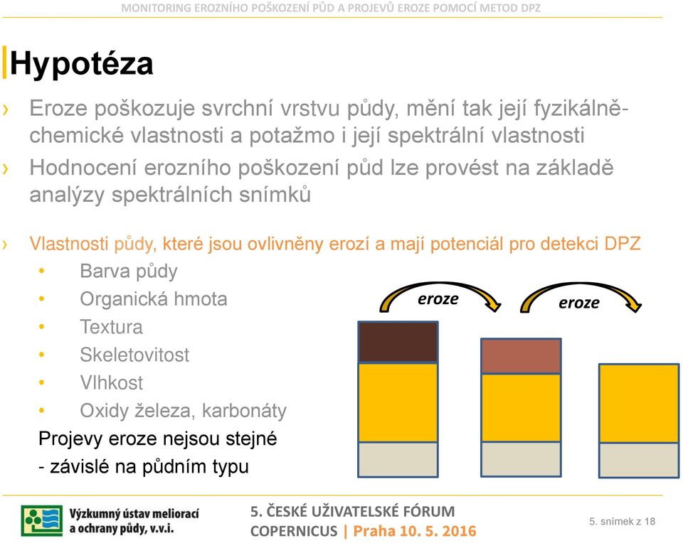 Vlastnosti půdy, které jsou ovlivněny erozí a mají potenciál pro detekci DPZ Barva půdy Organická hmota eroze