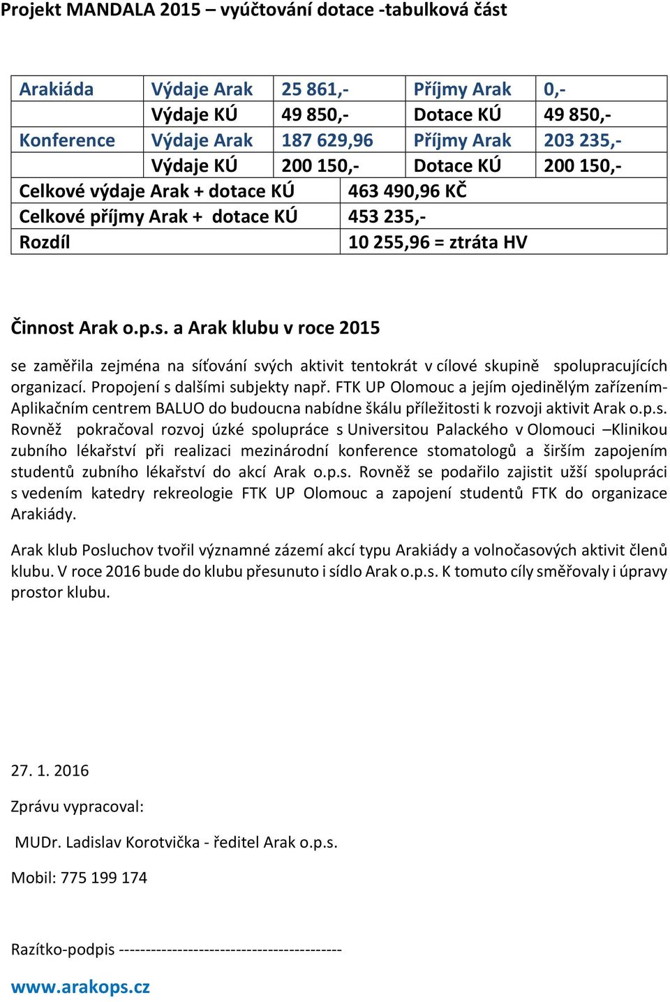 Arak o.p.s. a Arak klubu v roce 2015 se zaměřila zejména na síťování svých aktivit tentokrát v cílové skupině spolupracujících organizací. Propojení s dalšími subjekty např.