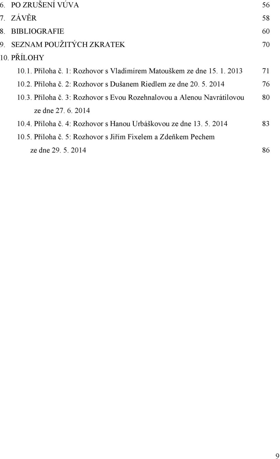 2014 76 10.3. Příloha č. 3: Rozhovor s Evou Rozehnalovou a Alenou Navrátilovou 80 ze dne 27. 6. 2014 10.4. Příloha č. 4: Rozhovor s Hanou Urbáškovou ze dne 13.