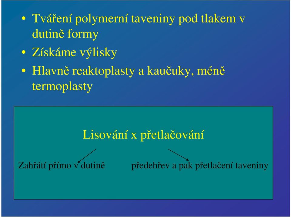 kaučuky, méně termoplasty Lisování x přetlačování