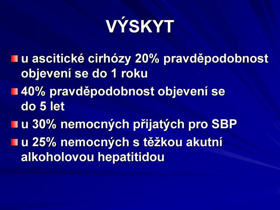 objevení se do 5 let u 30% nemocných přijatých