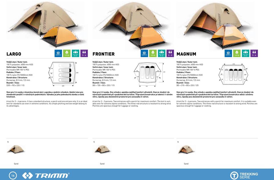 Permeable Wr 00 % PES Podlaha / Floor: 00 % nylon PU0000mm HO Konstrukce / Structure: Durawrap, 8,5 mm, 9,5 mm (80 + 50 + 80) x 0 / 5 90 90 50 9 Vnější stan / Outer tent: 00 % polyester, 4000 mm HO