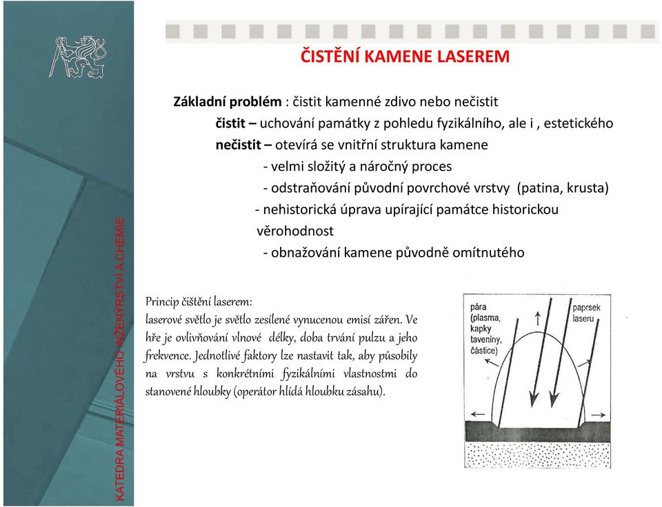 věrohodnost obnažování kamene původně omítnutého Princip čištění laserem: laserové světlo je světlo zesílené vynucenou emisí zářen.