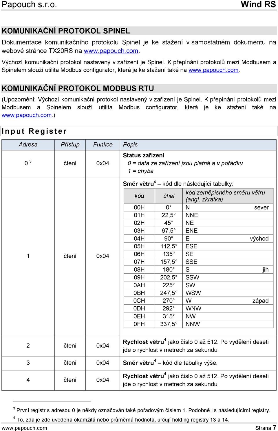 KOMUNIKAČNÍ PROTOKOL MODBUS RTU (Upozornění: ) I n p u t R e g i s t e r Adresa Přístup Funkce Popis 0 3 čtení 0x04 1 čtení 0x04 Status zařízení 0 = data ze zařízení jsou platná a v pořádku 1 = chyba