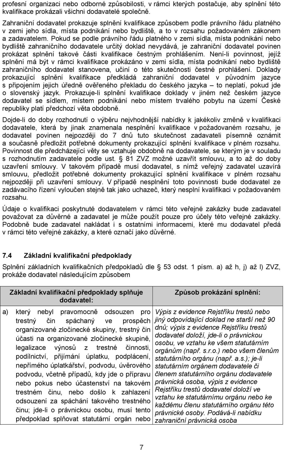 Pokud se podle právního řádu platného v zemi sídla, místa podnikání nebo bydliště zahraničního dodavatele určitý doklad nevydává, je zahraniční dodavatel povinen prokázat splnění takové části