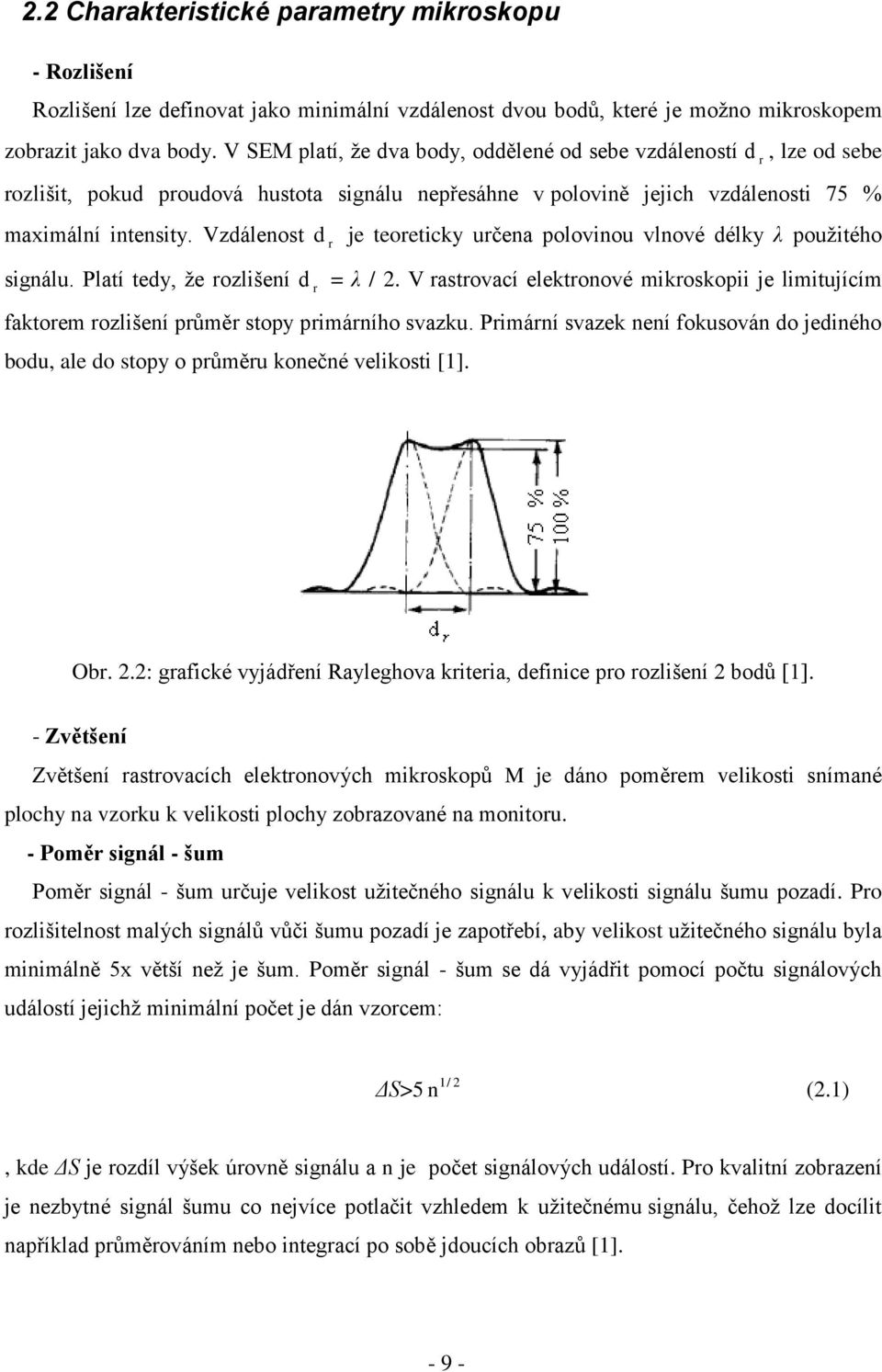 Vzdálenost d signálu. Platí tedy, že rozlišení d r r je teoreticky určena polovinou vlnové délky λ použitého = λ / 2.