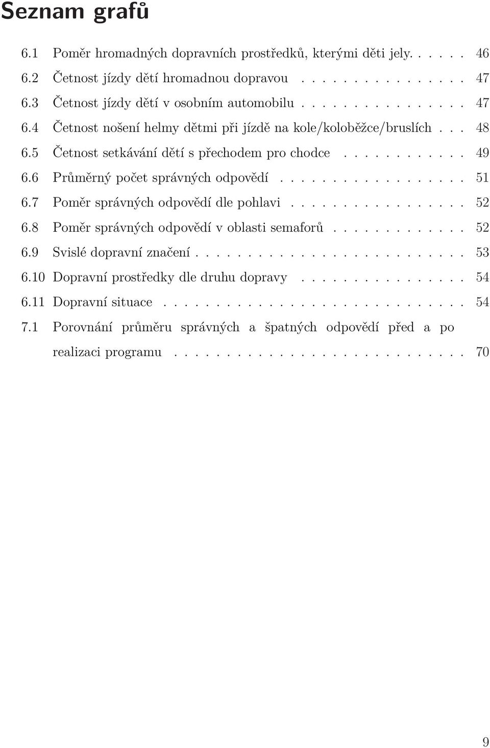 6 Průměrný počet správných odpovědí.................. 51 6.7 Poměr správných odpovědí dle pohlavi................. 52 6.8 Poměr správných odpovědí v oblasti semaforů............. 52 6.9 Svislé dopravní značení.