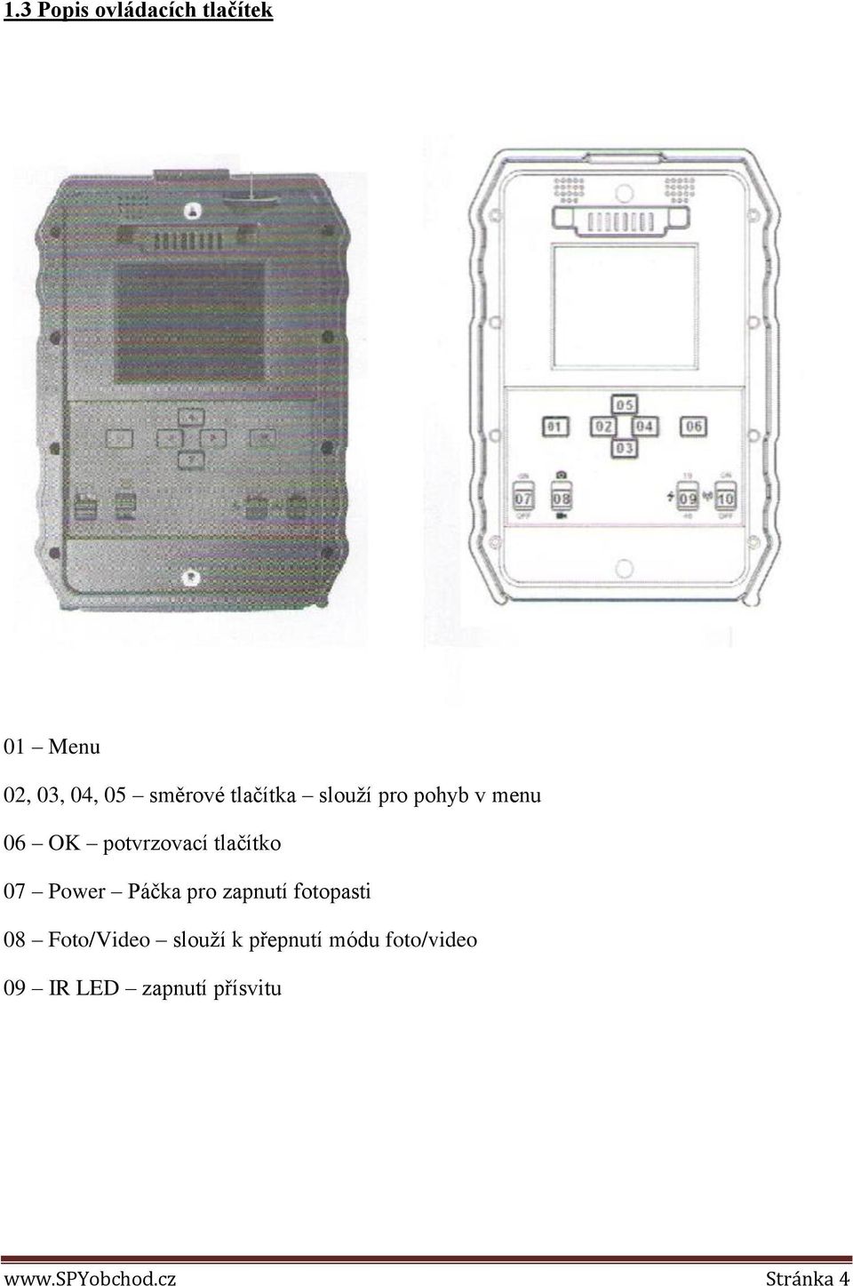 Power Páčka pro zapnutí fotopasti 08 Foto/Video slouží k