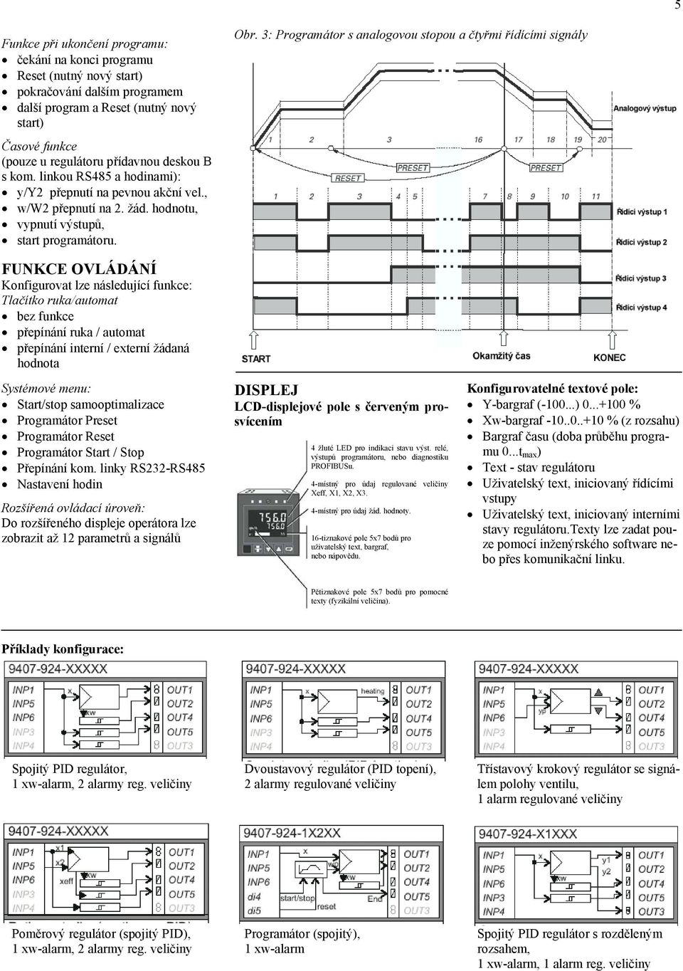 , w/w2 přepnutí na 2. žád. hodnotu, vypnutí výstupů, start programátoru.