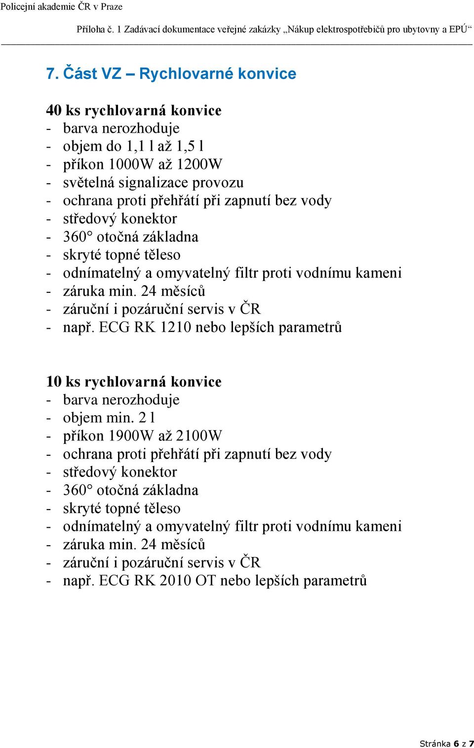 ECG RK 1210 nebo lepších parametrů 10 ks rychlovarná konvice - barva nerozhoduje - objem min.