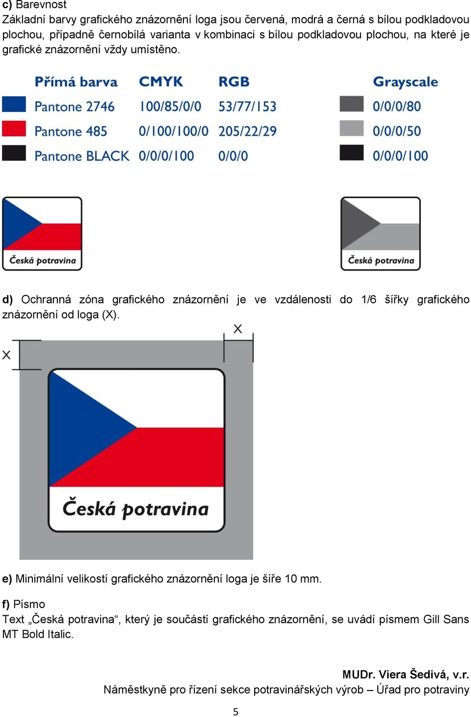 d) Ochranná zóna grafického znázornění je ve vzdálenosti do 1/6 šířky grafického znázornění od loga (X).