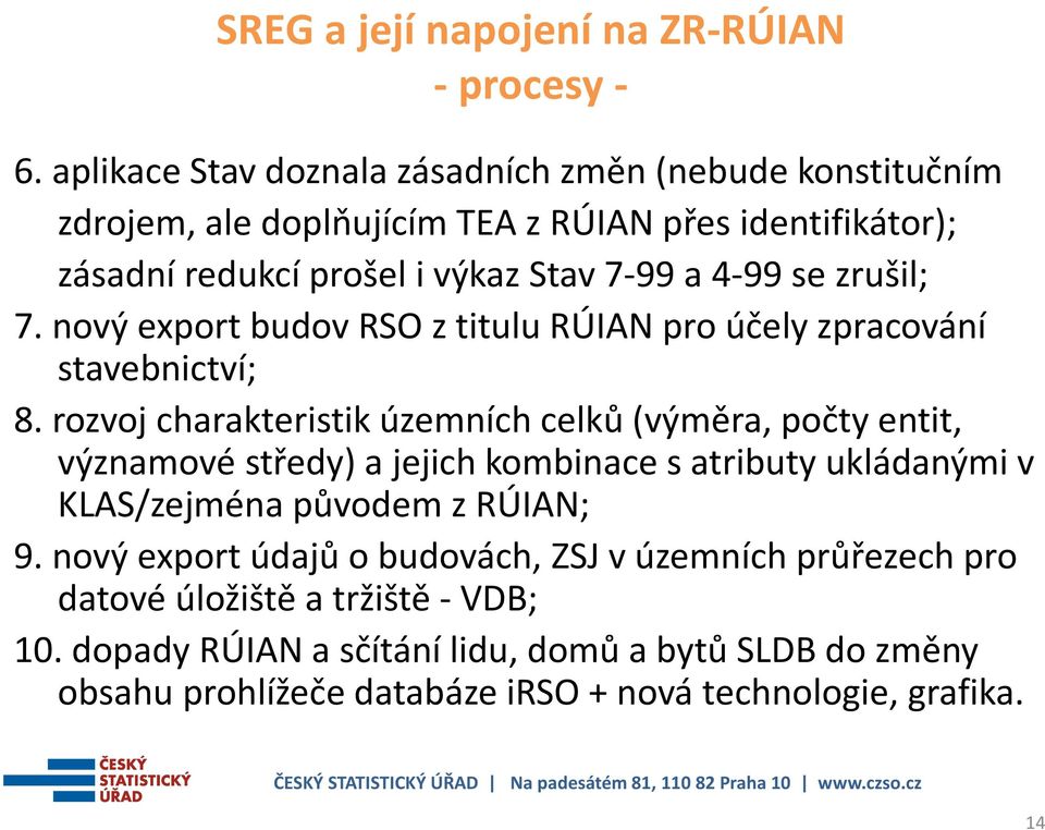 zrušil; 7. nový export budov RSO z titulu RÚIAN pro účely zpracování stavebnictví; 8.