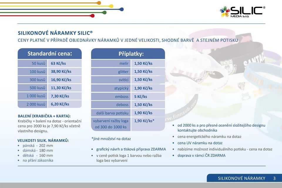 : Krabičky + balení na dotaz - orientační cena pro 2000 ks je 7,90 Kč/ks včetně vlastního designu. VELIKOSTI SILIK.