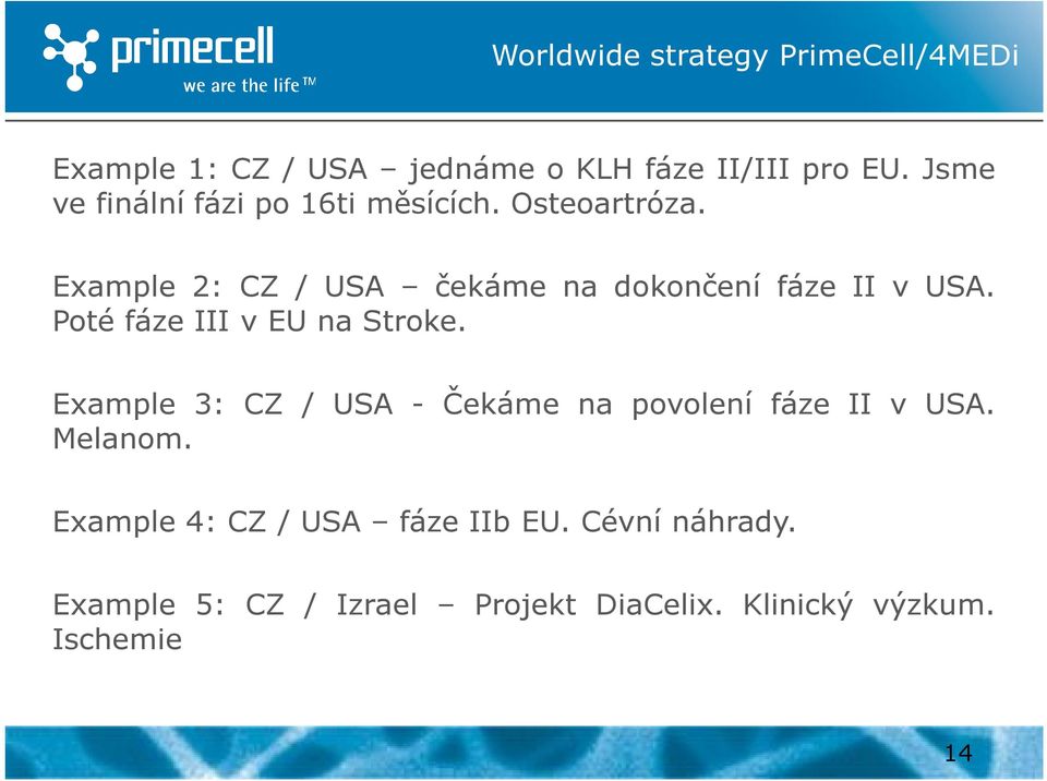 Example 2: CZ / USA čekáme na dokončení fáze II v USA. Poté fáze III v EU na Stroke.