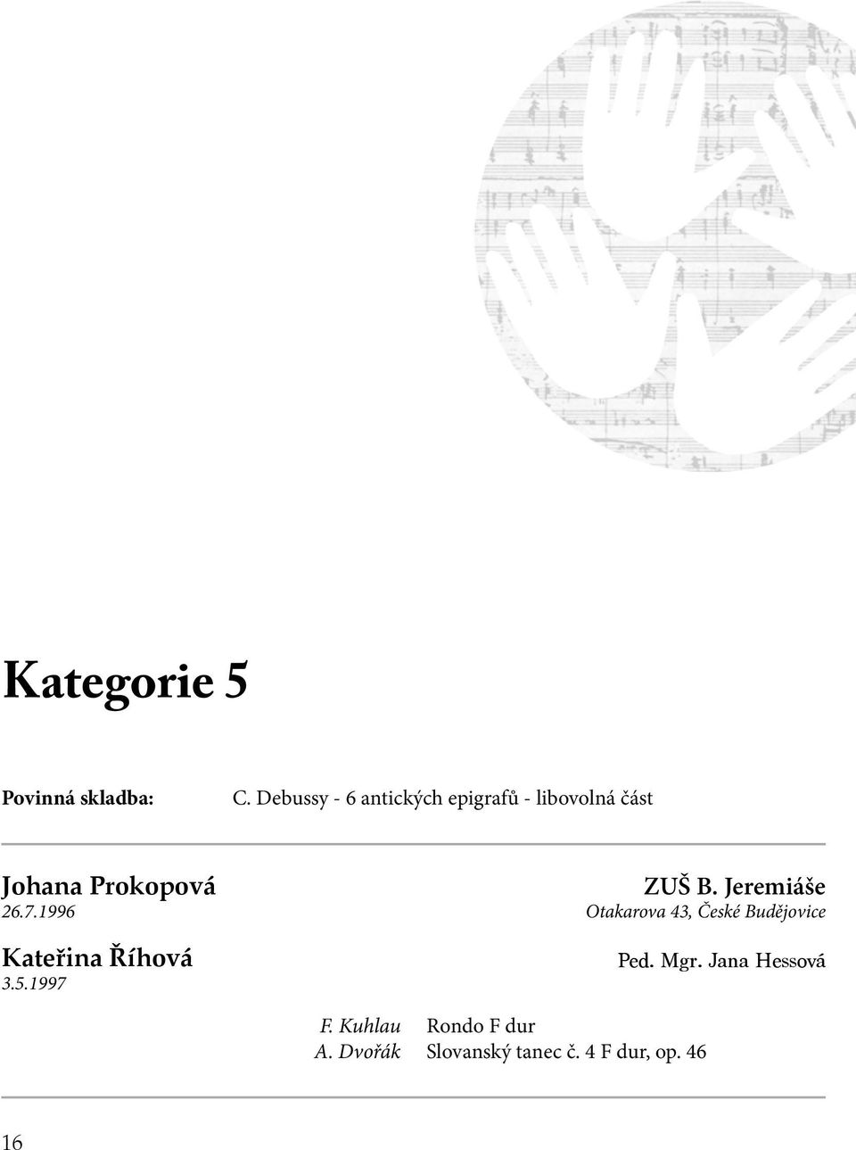 26.7.1996 Kateřina Říhová 3.5.1997 ZUŠ B.
