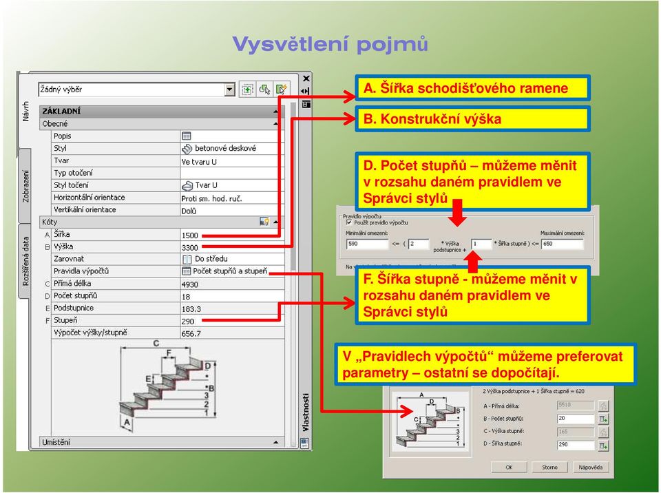 Šířka stupně - můžeme měnit v rozsahu daném pravidlem ve Správci stylů