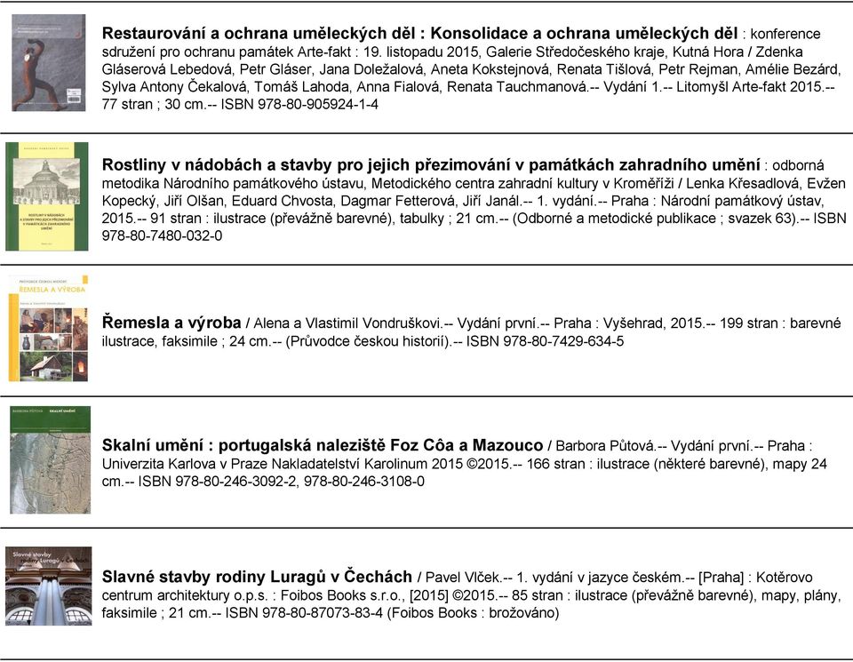 Čekalová, Tomáš Lahoda, Anna Fialová, Renata Tauchmanová.-- Vydání 1.-- Litomyšl Arte-fakt 2015.-- 77 stran ; 30 cm.