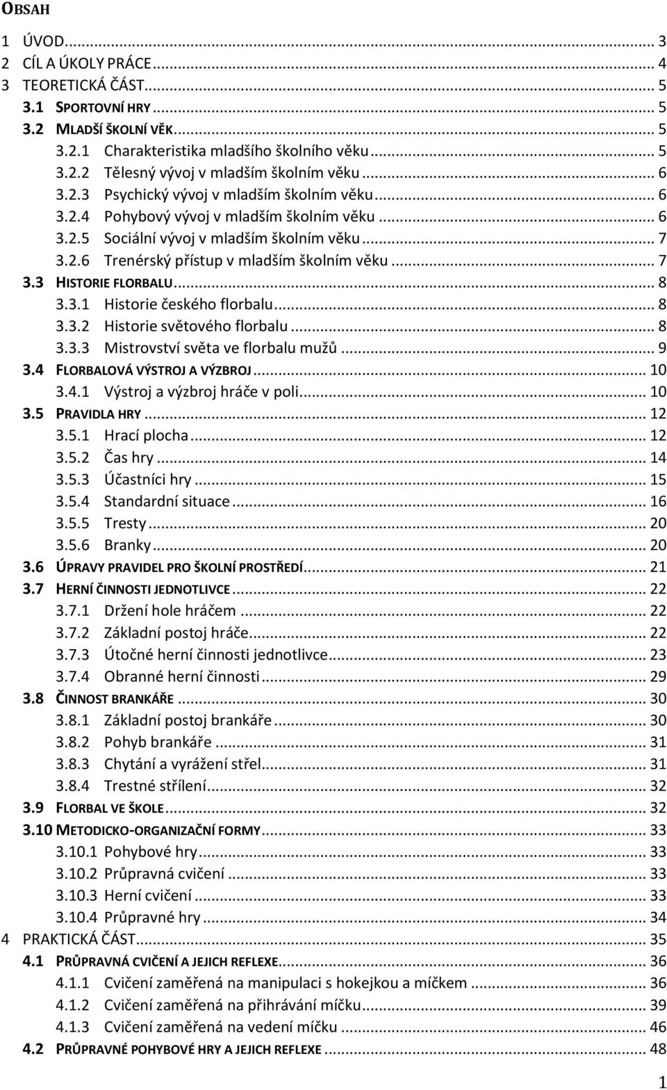 .. 7 3.3 HISTORIE FLORBALU... 8 3.3.1 Historie českého florbalu... 8 3.3.2 Historie světového florbalu... 8 3.3.3 Mistrovství světa ve florbalu mužů... 9 3.4 FLORBALOVÁ VÝSTROJ A VÝZBROJ... 10 3.4.1 Výstroj a výzbroj hráče v poli.