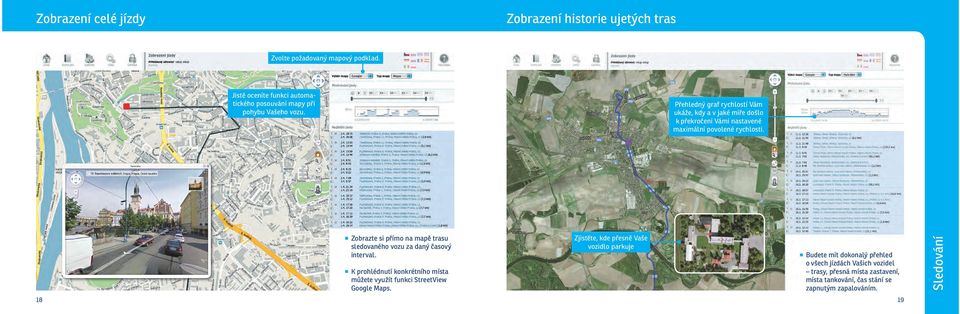 Přehledný graf rychlostí Vám ukáže, kdy a v jaké míře došlo k překročení Vámi nastavené maximální povolené rychlosti.