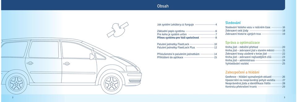 jednotkám 14 Přihlášení do aplikace 15 Sledování Sledování Vašeho vozu v reálném čase 16 Zobrazení celé jízdy 18 Zobrazení historie ujetých tras 19 Správa a optimalizace Kniha jízd měsíční