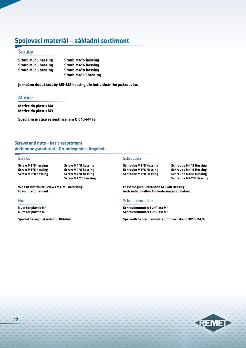 Matice Matice do plastu M4 Matice do plastu M3 Speciální matice se šestihranem OK 10-M4/6 Screws and nuts basic assortment Verbindungsmaterial Grundlegendes Angebot Screws Schrauben Screw M3*5