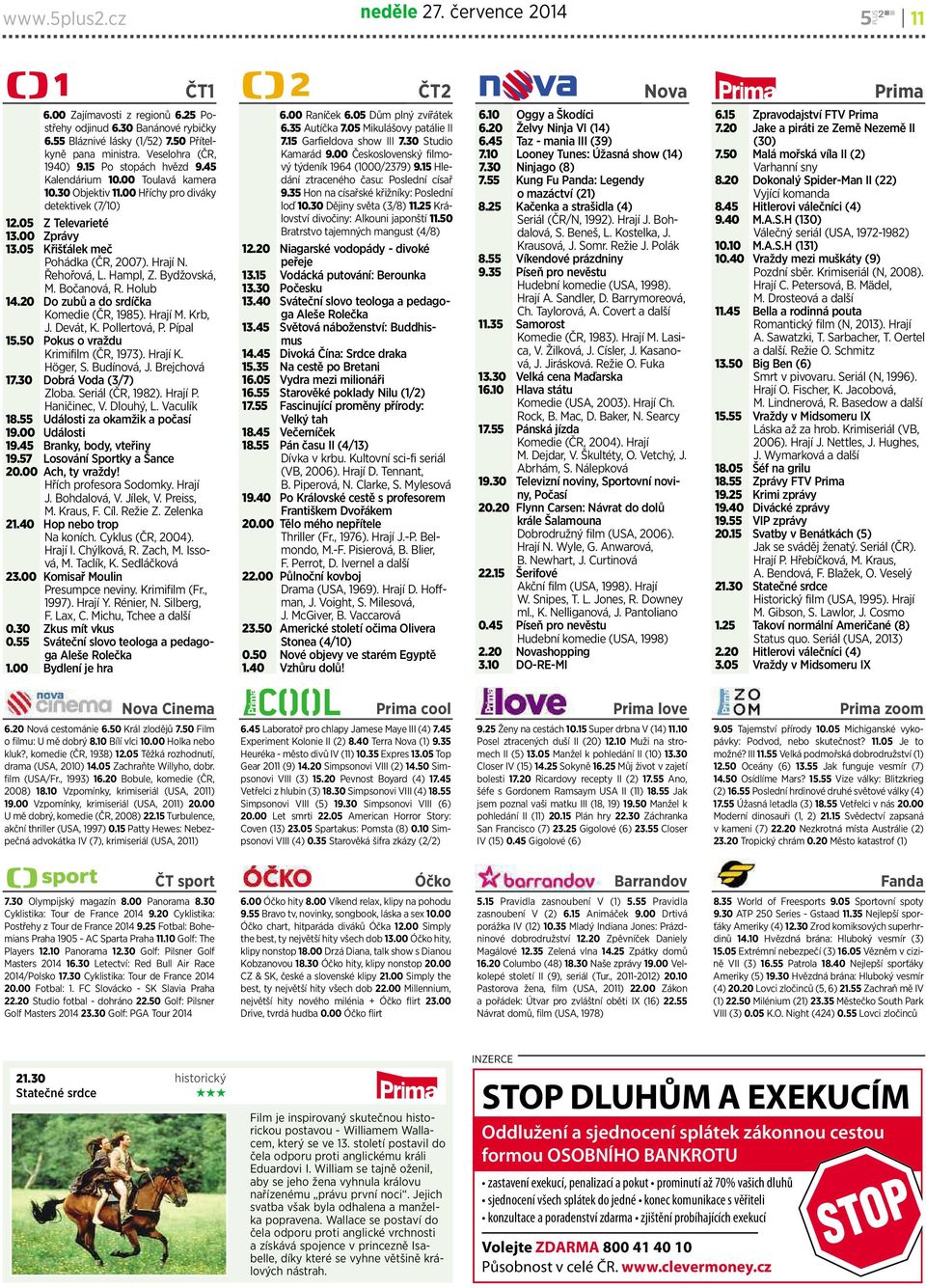 Řehořová, L. Hampl, Z. Bydžovská, M. Bočanová,R.Holub 14.20 Do zubů ado srdíčka Komedie (ČR, 1985). Hrají M. Krb, J. Devát, K. Pollertová, P. Pípal 15.50 Pokusovraždu Krimifilm(ČR, 1973). Hrají K.