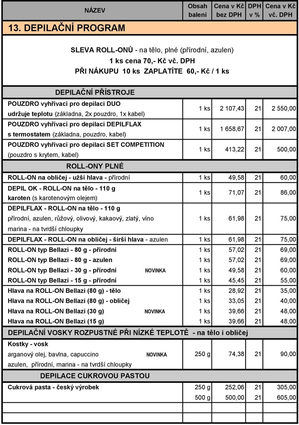(základna, pouzdro, kabel) 2 107,43 1 658,67 2 550,00 2 007,00 POUZDRO vyhřívací pro depilaci SET COMPETITION (pouzdro s krytem, kabel) ROLL-ONY PLNÉ ROLL-ON na obličej - užší hlava - přírodní 413,22