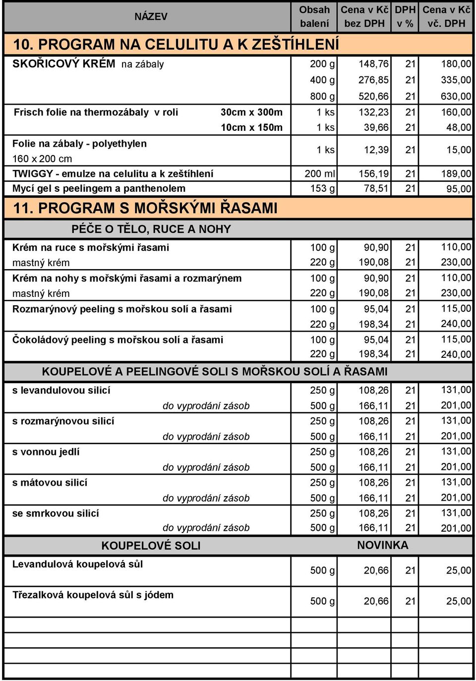PROGRAM S MOŘSKÝMI ŘASAMI PÉČE O TĚLO, RUCE A NOHY Krém na ruce s mořskými řasami 100 g 90,90 110,00 mastný krém 220 g 190,08 230,00 Krém na nohy s mořskými řasami a rozmarýnem 100 g 90,90 110,00