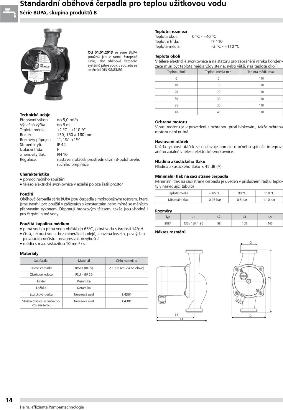 Přepravní výkon: do, m /h Výtlačná výška: do 6 m Teplota média: + C - + C Rozteč:, a 8 mm Rozměry připojení:, ¼ a ½ Stupeò krytí: IP Izolační třída: F Jmenovitý tlak: PN Regulace: nastavení otáček