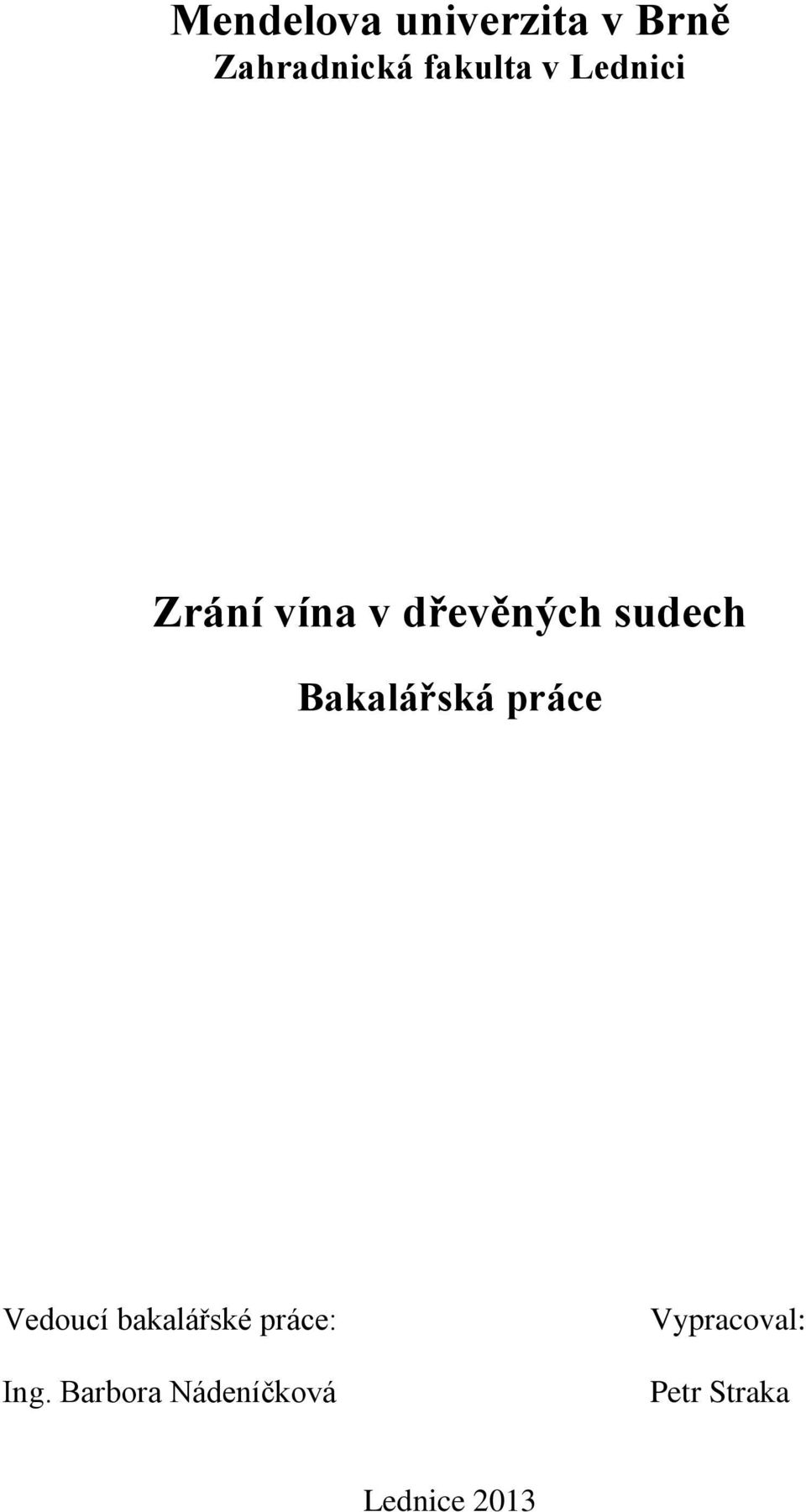 Bakalářská práce Vedoucí bakalářské práce: Ing.
