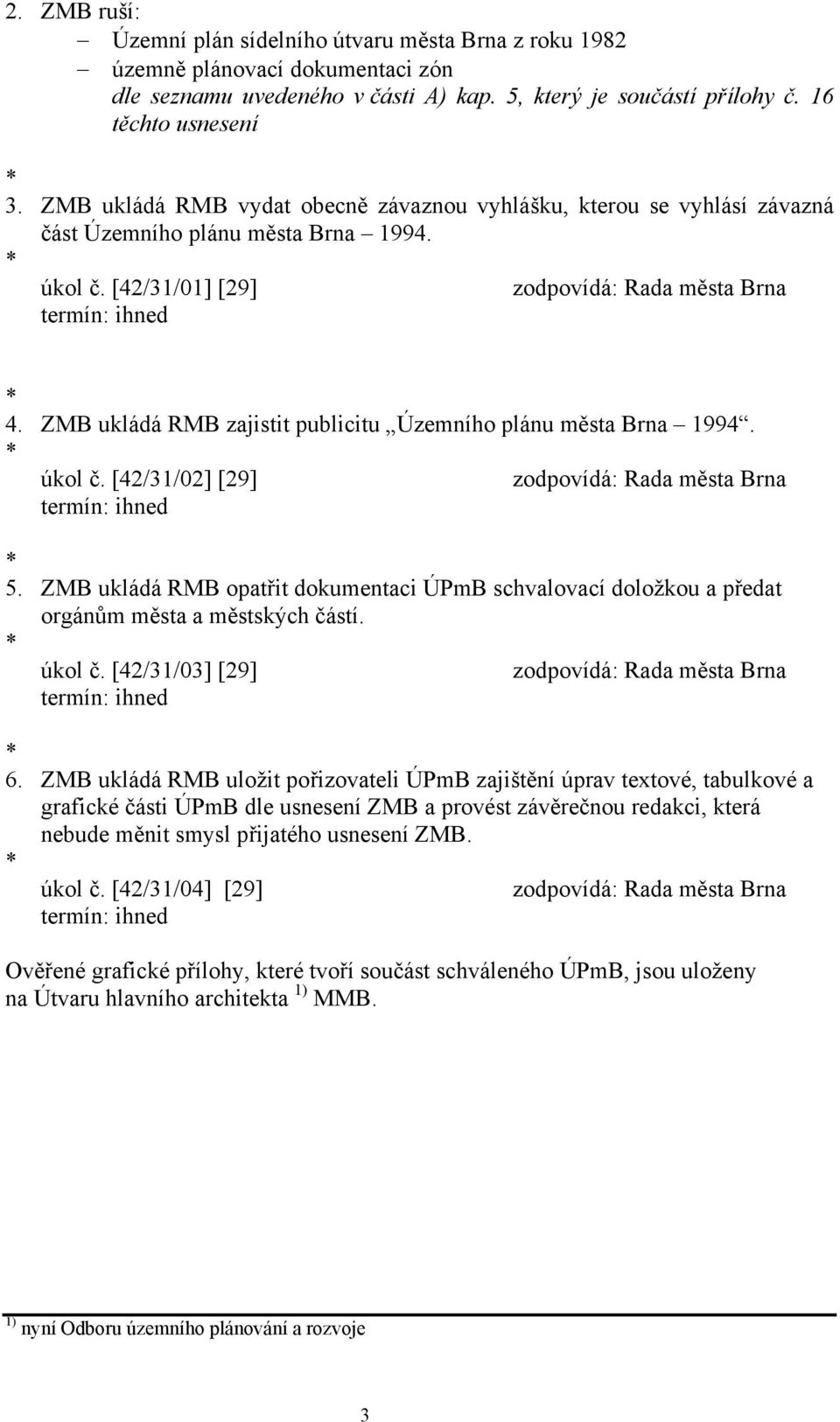 ZMB ukládá RMB zajistit publicitu Územního plánu města Brna 1994. * úkol č. [42/31/02] [29] zodpovídá: Rada města Brna termín: ihned * 5.