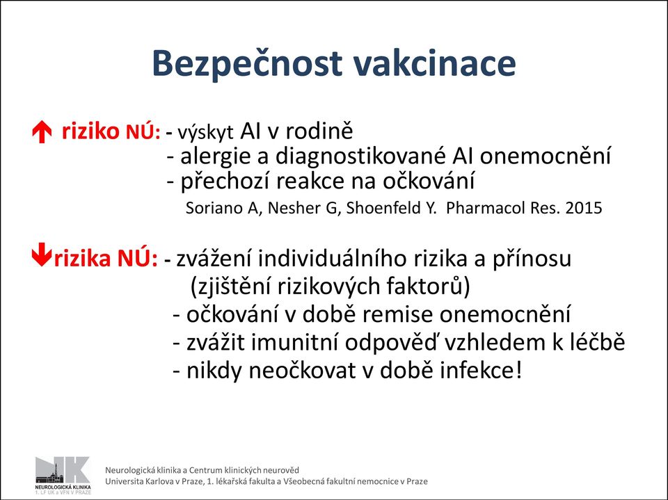 2015 rizika NÚ: - zvážení individuálního rizika a přínosu (zjištění rizikových faktorů) -